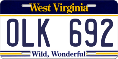 WV license plate OLK692