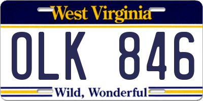 WV license plate OLK846