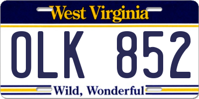 WV license plate OLK852