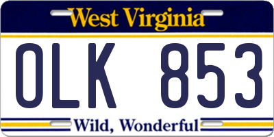 WV license plate OLK853