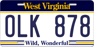 WV license plate OLK878