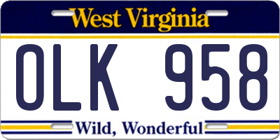 WV license plate OLK958