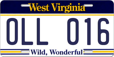 WV license plate OLL016