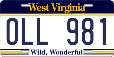 WV license plate OLL981