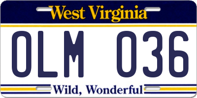 WV license plate OLM036
