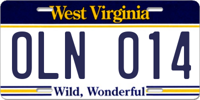 WV license plate OLN014