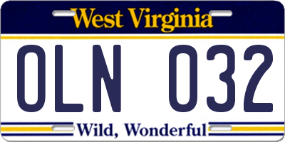 WV license plate OLN032