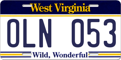 WV license plate OLN053
