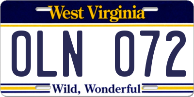 WV license plate OLN072