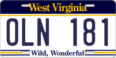 WV license plate OLN181