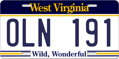 WV license plate OLN191