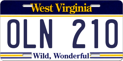 WV license plate OLN210