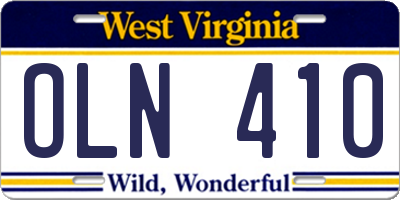 WV license plate OLN410