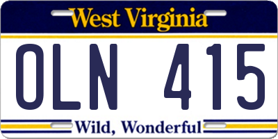 WV license plate OLN415