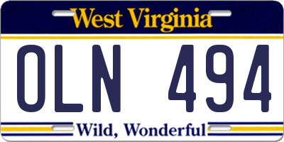 WV license plate OLN494