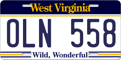 WV license plate OLN558