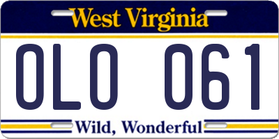 WV license plate OLO061