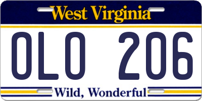 WV license plate OLO206