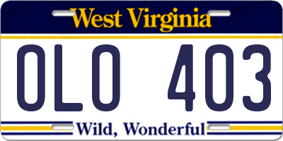 WV license plate OLO403