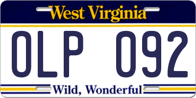 WV license plate OLP092