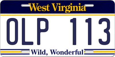 WV license plate OLP113