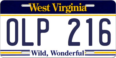 WV license plate OLP216