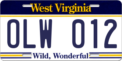 WV license plate OLW012