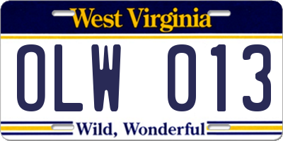WV license plate OLW013