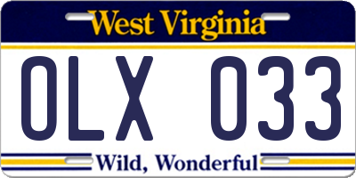 WV license plate OLX033