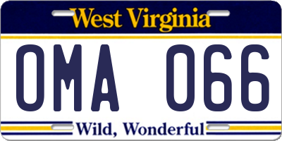 WV license plate OMA066