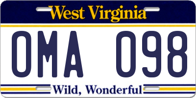WV license plate OMA098