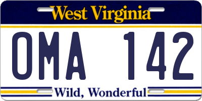 WV license plate OMA142