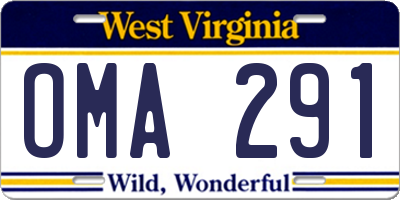 WV license plate OMA291