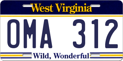 WV license plate OMA312