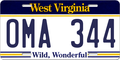 WV license plate OMA344