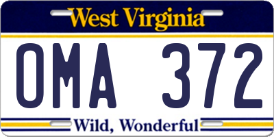 WV license plate OMA372