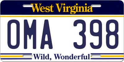 WV license plate OMA398
