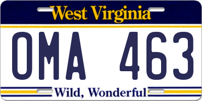 WV license plate OMA463