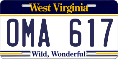 WV license plate OMA617