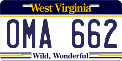 WV license plate OMA662