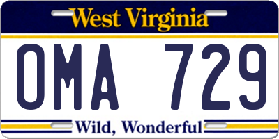 WV license plate OMA729