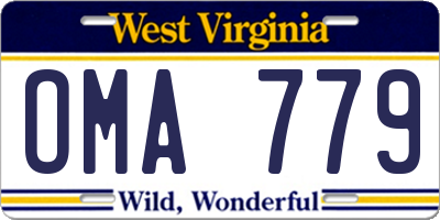 WV license plate OMA779