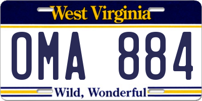 WV license plate OMA884