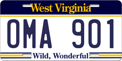 WV license plate OMA901