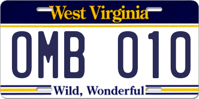WV license plate OMB010