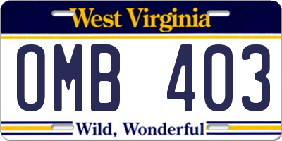 WV license plate OMB403