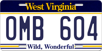 WV license plate OMB604