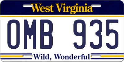 WV license plate OMB935