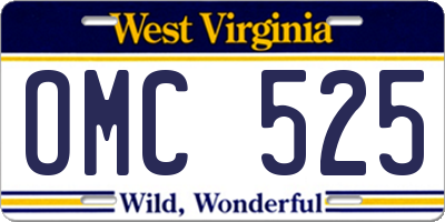 WV license plate OMC525