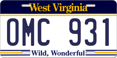 WV license plate OMC931